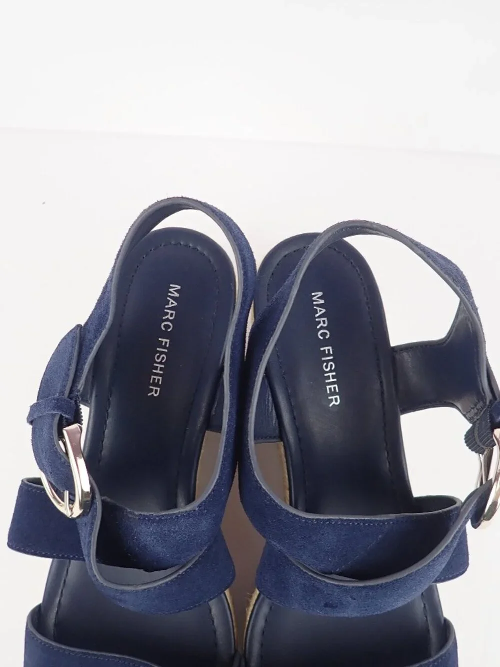 Marc Fisher Mfzaine Women's 8.5 M Navy Blue Suede Espadrille Wedge Heel Sandals